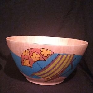 Vintage Clay Art Large Colorful Salad/Fruit Beach Scene Decorative Bowl
